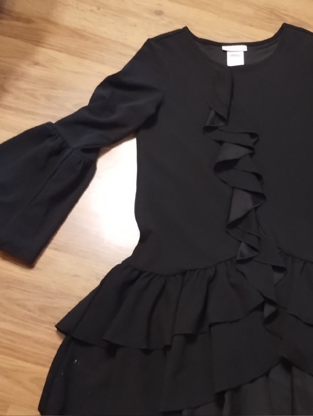 Bonnie Jean Black Ruffle Tiered Long Sleeve Dress. Sz 14 Girls